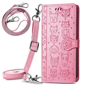 ccsmall samsung galaxy a32 5g (not 4g) crossbody cell wallet case,cute cat dog cartoon style flip phone cover with removable lanyard strap with card holde case for samsung galaxy a32 5g mgg pink