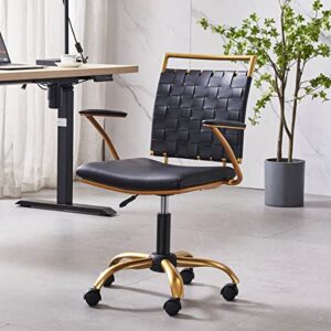 CAROCC Modern Leather Desk Chiar Gold and Black Office Chair Cute Desk Chiar Mid Back Conference Chairs with Wheels and Arms Comfortable Computer Swivel Task Chair(Black)