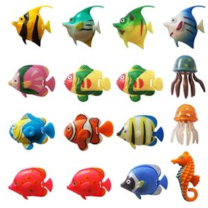 PONDO 16 Pieces Artificial Plastic Fake Fish for Bubble Lamp, Colorful Realistic Moving Floating Figurines Toy Decorations for Aquarium Tank Ornaments Bowl (Random Styles)