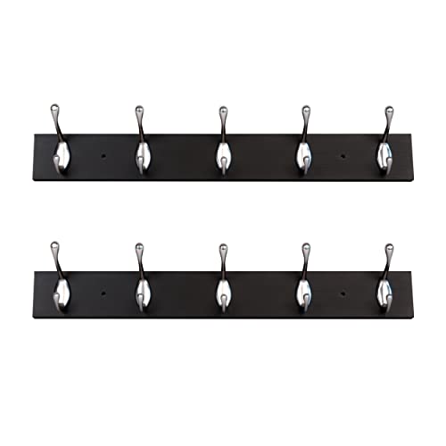 ROOREVO Coat Rack Wall Mounted 2 Pack, Hat Rack Wall Hooks, Coat Hooks Wall Hanger with 5 Metal Hooks (2 PCS, Black) New