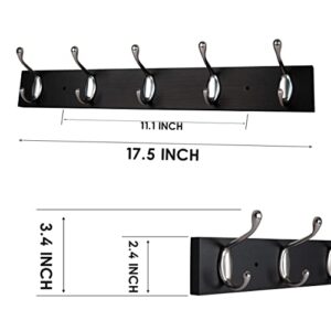 ROOREVO Coat Rack Wall Mounted 2 Pack, Hat Rack Wall Hooks, Coat Hooks Wall Hanger with 5 Metal Hooks (2 PCS, Black) New