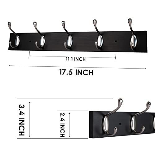 ROOREVO Coat Rack Wall Mounted 2 Pack, Hat Rack Wall Hooks, Coat Hooks Wall Hanger with 5 Metal Hooks (2 PCS, Black) New