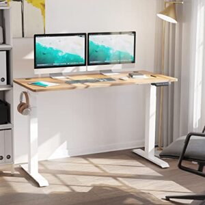 walsunny electric height adjustable standing desk, 63 x 24 inches splice board, sit stand up computer table with memory preset controller for home, office,white frame/walnut top