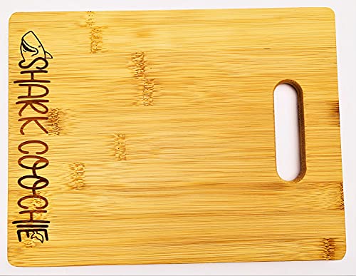 Shark Coochie 9.5"x13" (charcuterie board) Engraved Bamboo Wood Cheese Cutting Board with Handle Butter Board