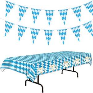 dmhirmg decorations for oktoberfest, 66 feet pennants banners and tablecover for oktoberfest,flag banner for oktoberfest , garland for oktoberfest bavarian german party (2 pack flag+1 tablecover)