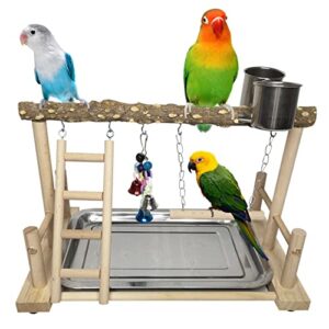 pinvnby bird playground parrot playstand birds play stand wood exercise perch gym stand playpen ladder with feeder cups hanging swing toys for parakeet conure cockatiel budgie cage accessories