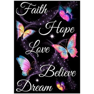 diamond painting kits for adults, 5d diamond painting butterfly text art diy round drill diamond art faith hope love, valentine's day gift 11.81x15.75 inches
