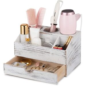 itoplin wood hair dryer holder, hair tool organizer, curling iron holder hair styling tool organizer for bathroom vanity countertop storage (rustic white)