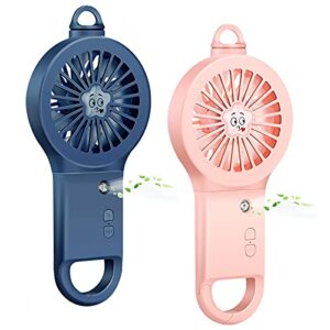 mudder 2 pieces portable misting fan handheld mini misting fan facial steamer fan rechargeable battery operated fan with water tank for travel, camping, outdoors