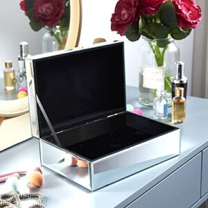 Meetart Large size Diamond Glass Mirrored Jewelry Box Simple Classic Storage Organizer High-end Luxury Mirror Box Silver （9.5x6.5x3inch）