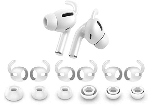 Zotech 3 Pairs AirPods Pro 1st & 2nd Gen Ear Hooks Secure Anti Slip Covers + Silicone Ear Tips Earbud Eartips (S, M, L, White)