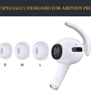 Zotech 3 Pairs AirPods Pro 1st & 2nd Gen Ear Hooks Secure Anti Slip Covers + Silicone Ear Tips Earbud Eartips (S, M, L, White)