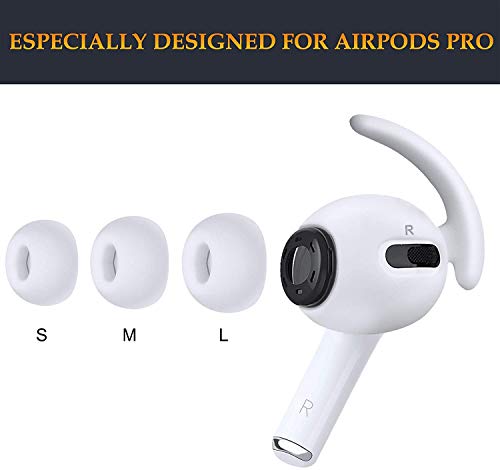 Zotech 3 Pairs AirPods Pro 1st & 2nd Gen Ear Hooks Secure Anti Slip Covers + Silicone Ear Tips Earbud Eartips (S, M, L, White)