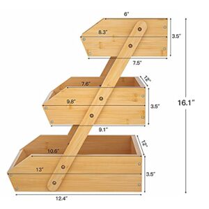 Large 3 Tier Bamboo Fruit Basket Stand for Kitchen Countertop – Fruit Holder – Perfect for Bread, Vegetables, Produce, Home Storage and Display