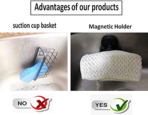 Pmsanzay Magnetic Sponge Holder, Adjustable Kitchen Sink Caddy Organizer Dish Cloth Storage Hook for Kitchen Accessories - No Drilling