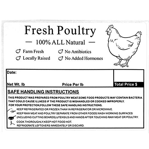 Poultry Freezer Labels,4x3 Inch with Safe Handling Instructions Exemption,50Pcs