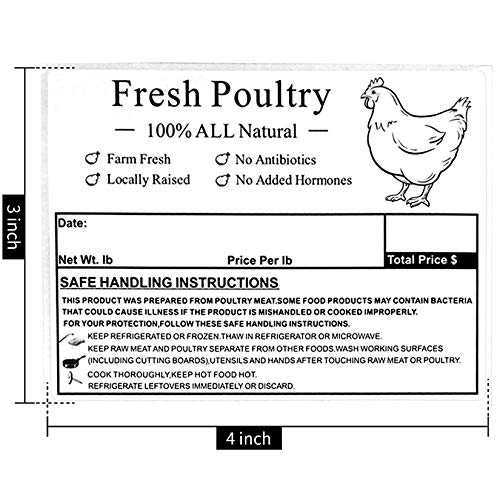 Poultry Freezer Labels,4x3 Inch with Safe Handling Instructions Exemption,50Pcs