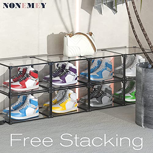 NONEMEY Clear Acrylic Shoe Storage Box Stackable Shoe Organizer, Foldable Storage Containers with Magnetic, Lids Side Open Display Case Organizer for Sneaker, Fully Transparent Design for Collectibles and Display (1 Pack)