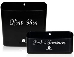 a.j.a. & more lint holder bin with magnetic strip and pocket treasures bin magnetic coin holder (2 piece set) for laundry room organization or laundry room décor (matte black)