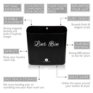 A.J.A. & MORE Lint Holder Bin with Magnetic Strip and Pocket Treasures Bin Magnetic Coin Holder (2 Piece Set) for Laundry Room Organization or Laundry Room Décor (Matte Black)