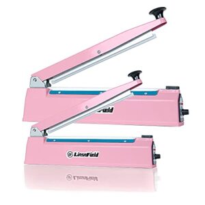 linsnfield sealer pro - 8 inch impulse heat sealer - 2mm sealing width - manual heat sealer machine for all bags - most heavy duty for strong, secure sealing for long term food storage - extra 2 replacements, 2 fuses included(pink)