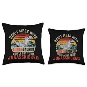 Matching Family Saurus Rex Gift Store Don't Mess with Auntiesaurus You'll Get Jurasskicked Auntie Throw Pillow, 18x18, Multicolor