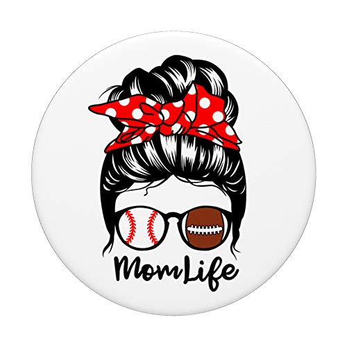 Mom Life Messy Bun Hair Funny Football Baseball Player Mom PopSockets PopGrip: Swappable Grip for Phones & Tablets