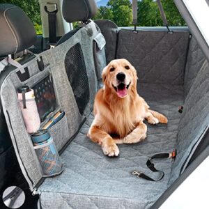 hanjo pets car dog cover back seat - car hammock for dogs waterproof - dog car seat cover for backseat with mesh window multiple pockets for car/suv nonslip rubber back washable material