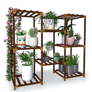 new england stories plant stand indoor, outdoor wood plant stands for multiple plants, plant shelf ladder table plant pot stand for living room, patio, balcony, plant gardening gift