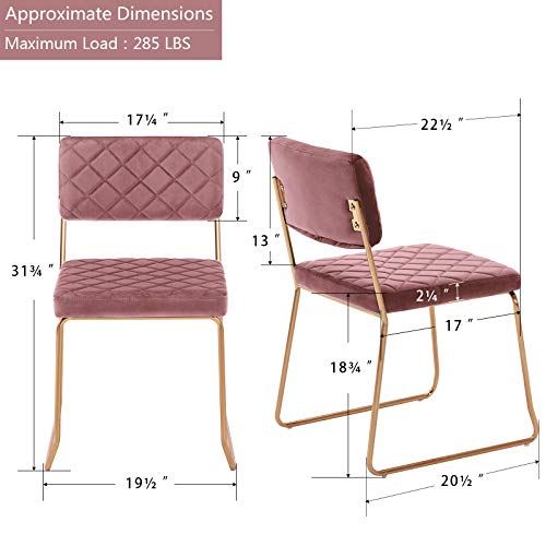 Duhome Velvet Dining Chairs Set of 2, Upholstered Accent Chairs for Kitchen Living Room Backrest Desk Chair with Gold Metal Legs, Pink
