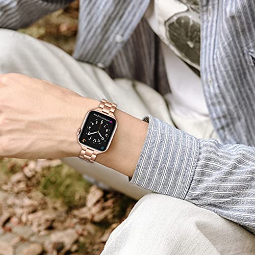 OMIU Thin Band Compatible with Apple Watch 40mm 38mm 41mm 42mm 44mm 45mm 49mm, Premium Stainless Steel Metal Replacement Adjustable Wristband Strap for iWatch Ultra SE Series 8/7/6/5/4/3/2/1 Women Men