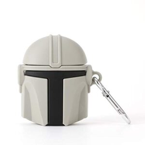 compatible with airpods1/2，fun 3d cute mandalorian helmet silicone case design, chic character skin keychain kit,suitable for fashion girl child teen boy airpods1/2 case (helmet)