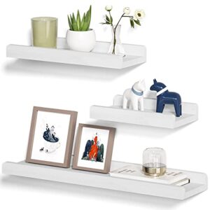 alsonerbay white floating shelves wall mounted set of 3, 23.6 inch rustic wood wall shelves for storage and display for bedroom living room bathroom kitchen office and more