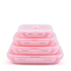 4-piece collapsible silicone lunch box, portable food storage container outdoor picnic box space saving, microwave, dishwasher and freezer safe 350/500/800/1200ml350/500/800/1200ml(pink)