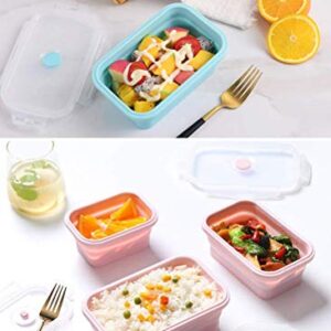 4-piece Collapsible Silicone Lunch Box, Portable Food Storage Container Outdoor Picnic Box Space Saving, Microwave, Dishwasher and Freezer Safe 350/500/800/1200mL350/500/800/1200mL(Pink)