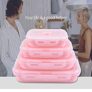 4-piece Collapsible Silicone Lunch Box, Portable Food Storage Container Outdoor Picnic Box Space Saving, Microwave, Dishwasher and Freezer Safe 350/500/800/1200mL350/500/800/1200mL(Pink)