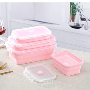 4-piece Collapsible Silicone Lunch Box, Portable Food Storage Container Outdoor Picnic Box Space Saving, Microwave, Dishwasher and Freezer Safe 350/500/800/1200mL350/500/800/1200mL(Pink)