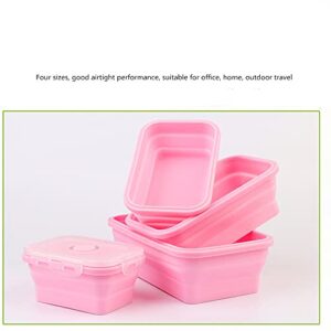 4-piece Collapsible Silicone Lunch Box, Portable Food Storage Container Outdoor Picnic Box Space Saving, Microwave, Dishwasher and Freezer Safe 350/500/800/1200mL350/500/800/1200mL(Pink)