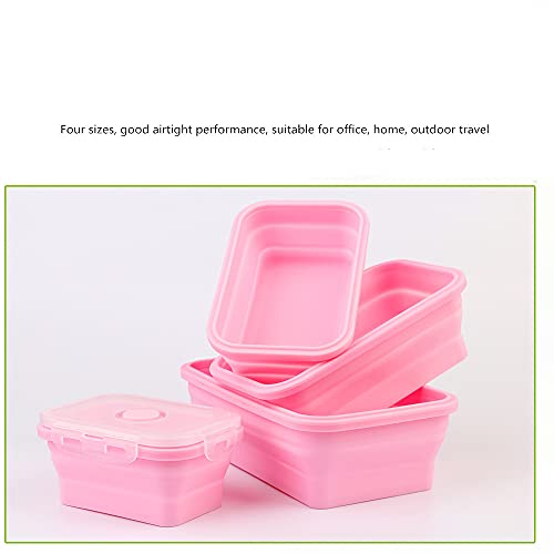 4-piece Collapsible Silicone Lunch Box, Portable Food Storage Container Outdoor Picnic Box Space Saving, Microwave, Dishwasher and Freezer Safe 350/500/800/1200mL350/500/800/1200mL(Pink)