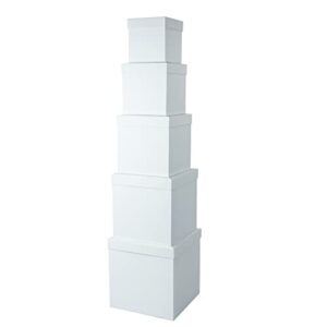 faivica 5pk white stackable nesting gift boxes with lids, small big assorted sizes paper box tower. for gifts, decorative,crafting, birthday, wedding, anniversary, party presentation-square set 5