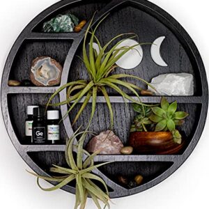 Onyx Haus Crescent Moon Shelf for Crystals Stone, Essential Oil, Small Plant and Art - Wall, Room, and Gothic Witchy Decor - Moon Phase Rustic Boho Shelfs - Wooden Hanging Floating Shelves - Black
