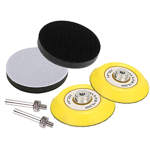 YAKAMOZ 2 Pack 3-Inch Hook and Loop Sanding Backing Pad with 1/4 Inch Shank and Soft Foam Layer Buffering Pad Polishing Tool Kit for Drill Air Die Grinder Sander Grinding Rotary Tool