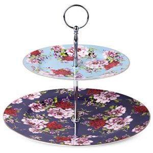 btat - floral 2 tier round porcelain cupcake stand, 2tier serving tray, dessert stands, tea party supplies, party table decoration, dessert display stands, cookie trays for parties