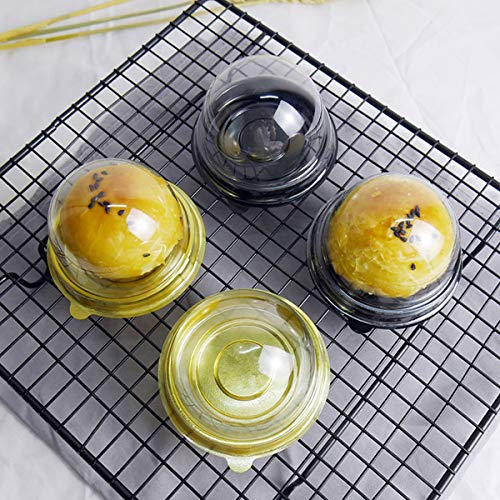 Dceyaor 50 Set Clear Plastic Mini Cake Box, Round Cupcake Holders Plastic Egg-Yolk Puff Container Mooncake Dome Boxes Baking Packing Box (Gold, 3.1 inch)