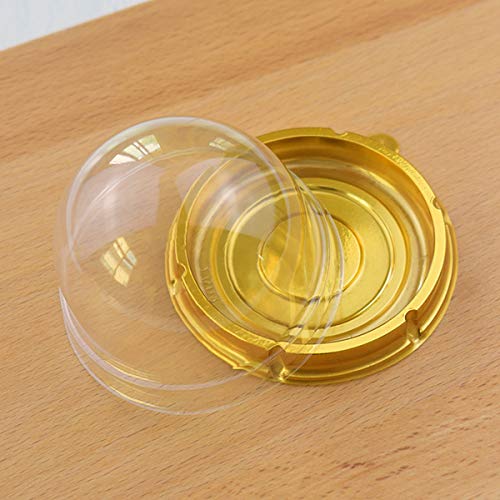 Dceyaor 50 Set Clear Plastic Mini Cake Box, Round Cupcake Holders Plastic Egg-Yolk Puff Container Mooncake Dome Boxes Baking Packing Box (Gold, 3.1 inch)