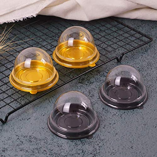 Dceyaor 50 Set Clear Plastic Mini Cake Box, Round Cupcake Holders Plastic Egg-Yolk Puff Container Mooncake Dome Boxes Baking Packing Box (Gold, 3.1 inch)