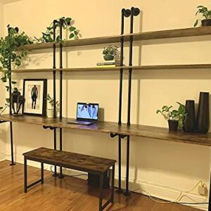 ZIOTHUM Wall Mount Desk, Ladder Desk, Shelf Desk, Industrial Desk, Wall Table, Computer Laptop Desk with Shelves, Industrial Bookcase Desk Wall Mount Floating Pipe Table with Storage (36x20x81)