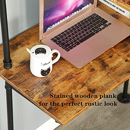 ZIOTHUM Wall Mount Desk, Ladder Desk, Shelf Desk, Industrial Desk, Wall Table, Computer Laptop Desk with Shelves, Industrial Bookcase Desk Wall Mount Floating Pipe Table with Storage (36x20x81)