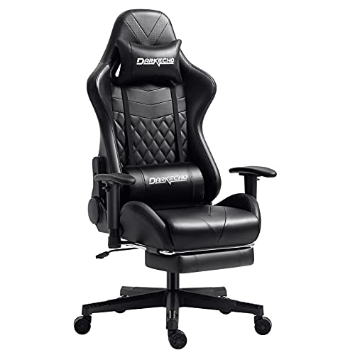 Darkecho Gaming Chair Office Chair with Footrest Massage Racing Computer Ergonomic Chair Leather Reclining Desk Chair Adjustable Armrest High Back Gamer Chair with Headrest and Lumbar Support Black