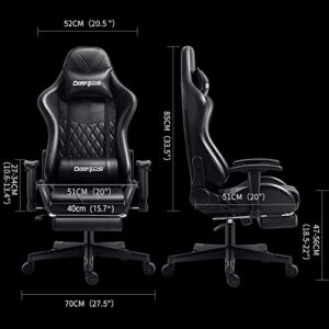 Darkecho Gaming Chair Office Chair with Footrest Massage Racing Computer Ergonomic Chair Leather Reclining Desk Chair Adjustable Armrest High Back Gamer Chair with Headrest and Lumbar Support Black